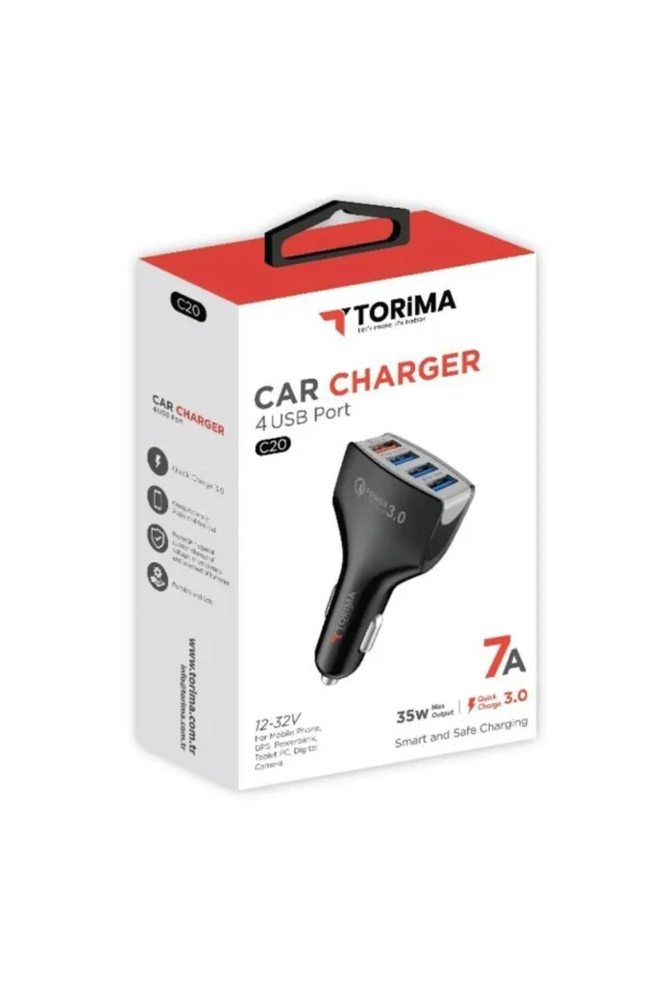 C20 4 Port Araç Hızlı Şarj 3.0 çift USB Adaptörü Siyah - Görsel 2