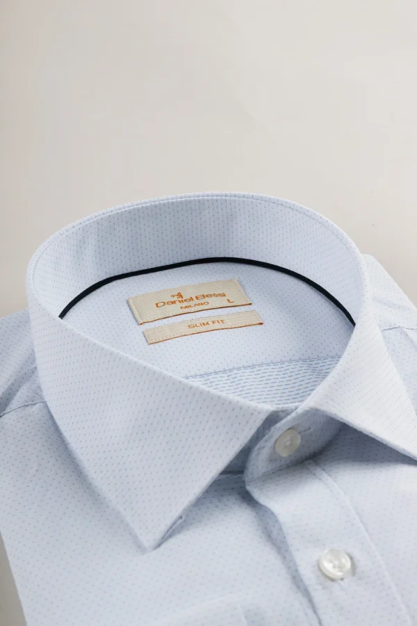 Daniel Bessi Açık Mavi Noktalı Slim Fit Beyaz Gömlek