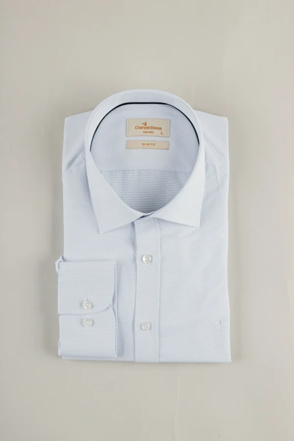 Daniel Bessi Açık Mavi Noktalı Slim Fit Beyaz Gömlek - Görsel 2