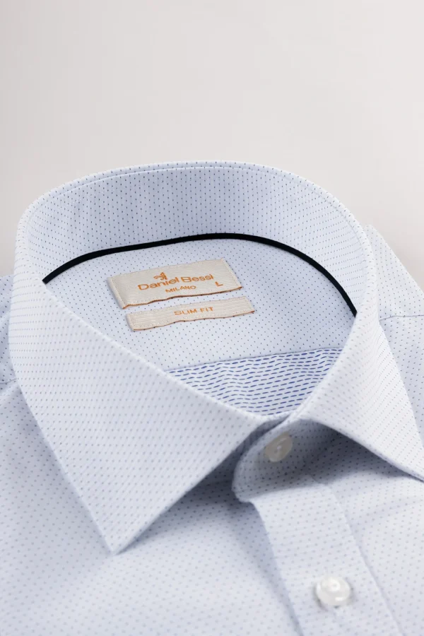 Daniel Bessi Mavi Noktalı Slim Fit Beyaz Gömlek