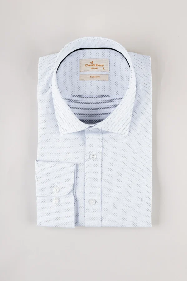 Daniel Bessi Mavi Noktalı Slim Fit Beyaz Gömlek - Görsel 2