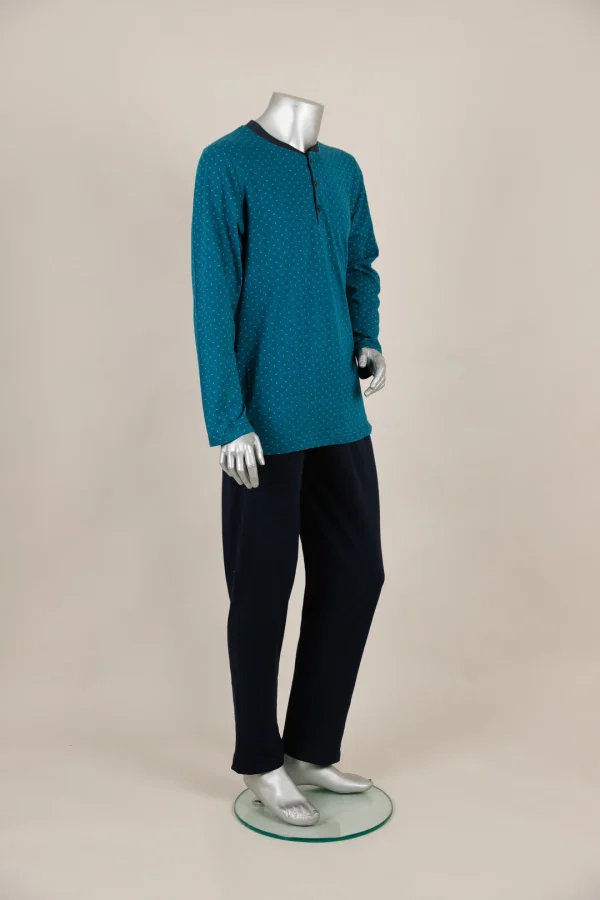 İnci Ceyda İndigo Beyaz Desenli Pijama Takımı