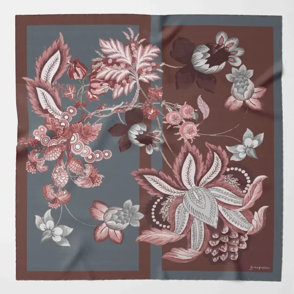 Zerafetim Twill İpek Diyagonel Desen Bordo Gri