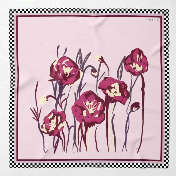 Zerafetim Twill İpek Gelincik Desen Pembe