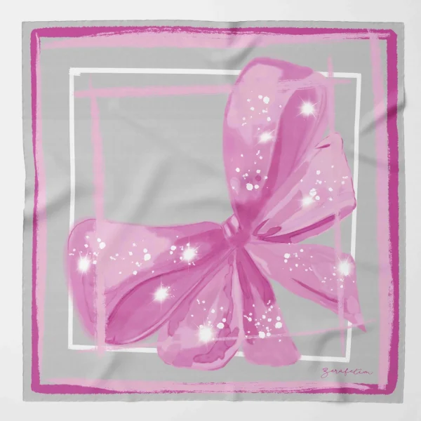 Zerafetim Twill İpek Kurdele Desenli Gri Pembe