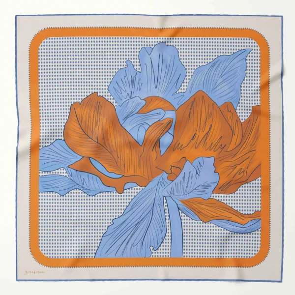 Zerafetim Twill İpek Lily Mavi Turuncu